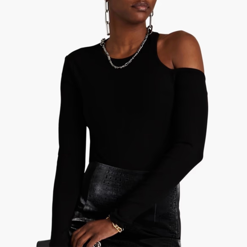 Zeynep Arcay Black Cutout Stretch Knit One Shoulder Free Bodysuit Sz Us2